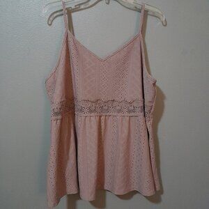 Shein Curve Eyelet Embroidery Boho Peplum Camisole Dusty Rose Size 4X